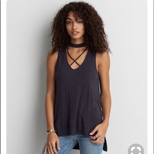 AEO soft and sexy heathered tank with criss cross